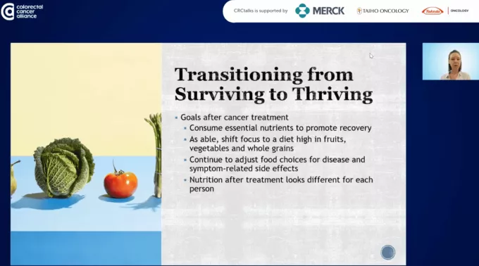 A screenshot of Valaree's presentation about nutrition for colorectal cancer patients.