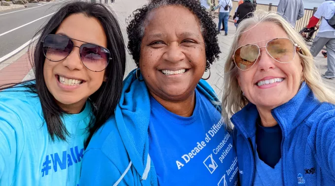 Three women posing for selfie at walk